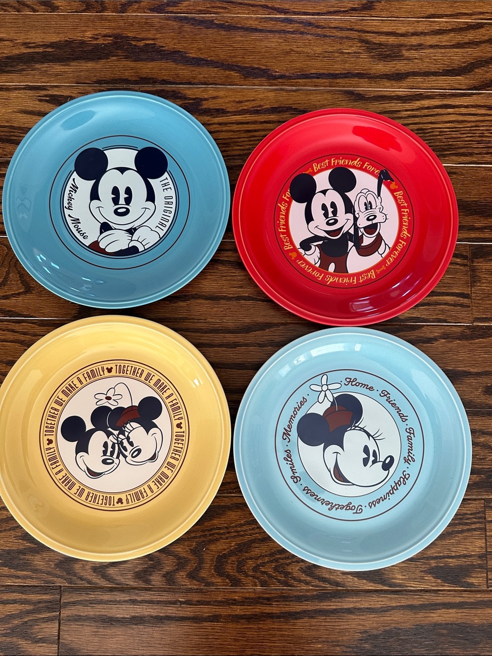 Disney Mickey & Minnie Ceramic Plate Set - Blue, Red, Yellow, Light Blue